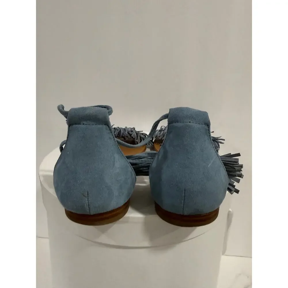 Steve Madden Sweetyy Blue Suede Fringe Lace Up Gladiator Sandals US 7 Ankle Wrap